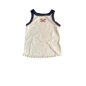 Celebrations Tank Top Girls White Navy Butterfly Ringer Lettuce Hem SIZE S 6-6X